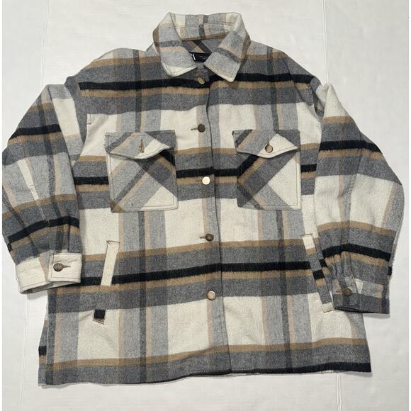 ZARA Womens M Shacket Shirt Jacket Plaid Oversized Button Down Fleece Fall Cozy - Picture 3 of 10